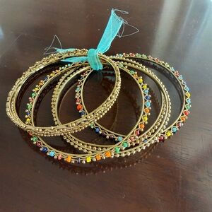 Colorful Beaded Gold Bangles Set